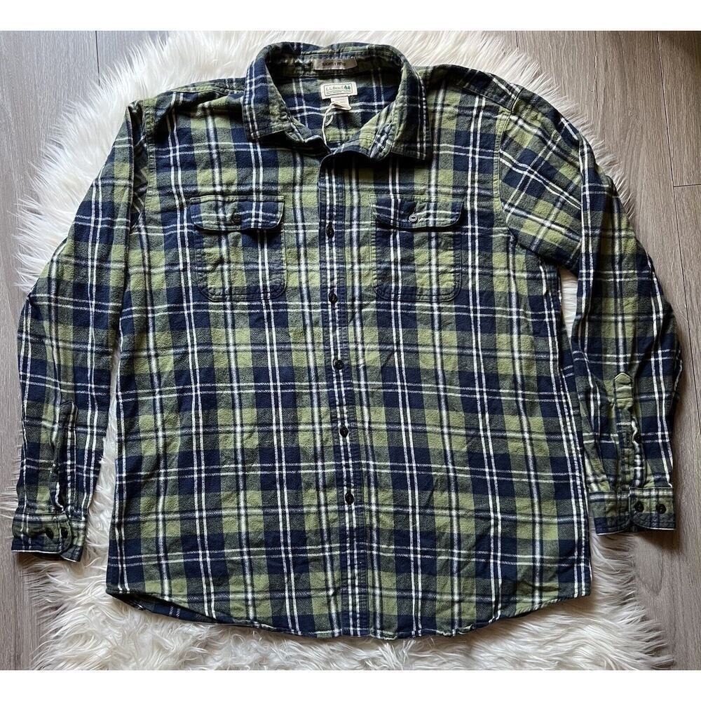 LL Bean Flannel Shirt Mens Tall Medium Slightly Fitted XL Plaid Multicolor Boho